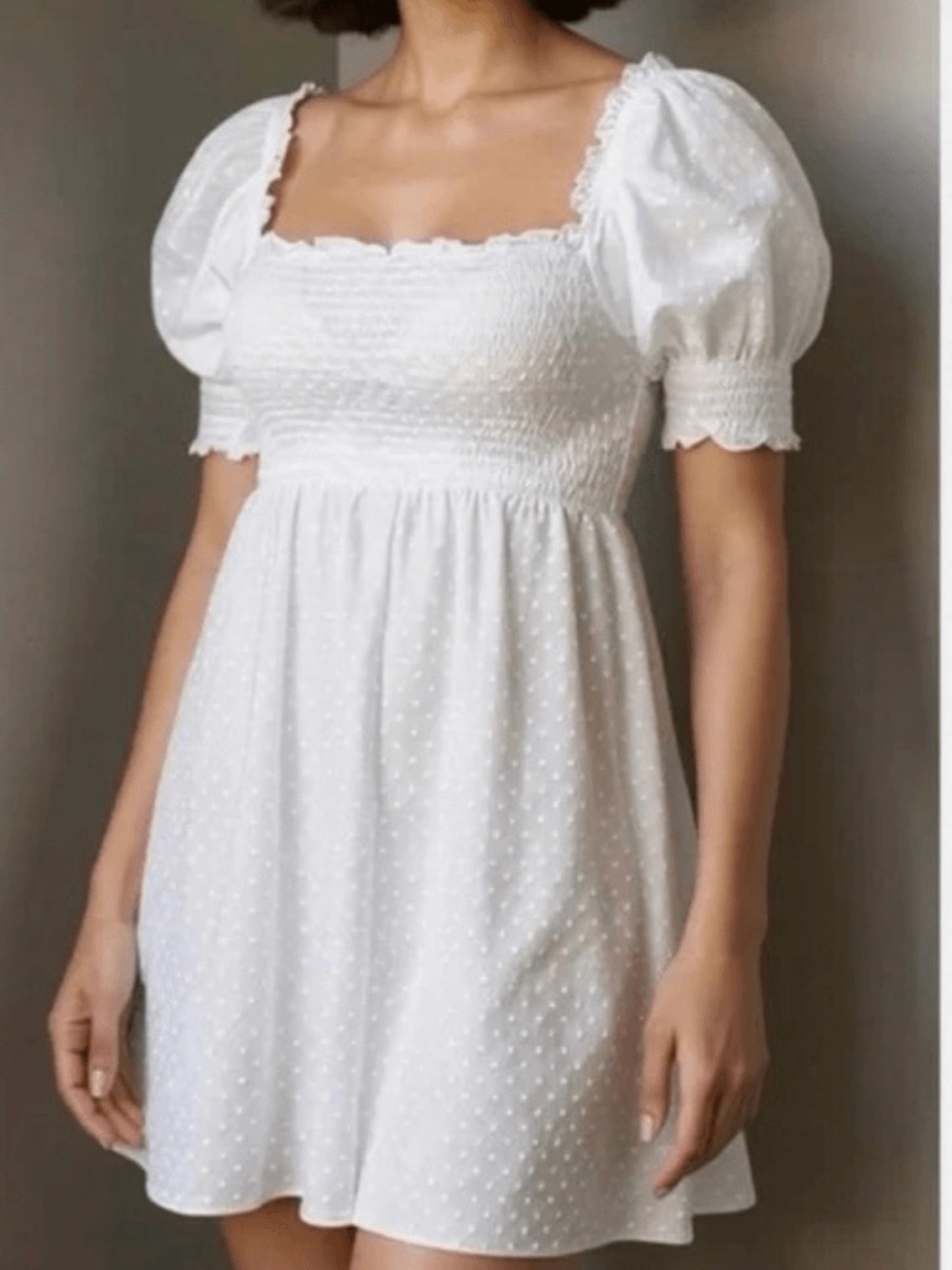Hill House Home Athena Nap Dress White Swiss Dot Cotton Mini XS